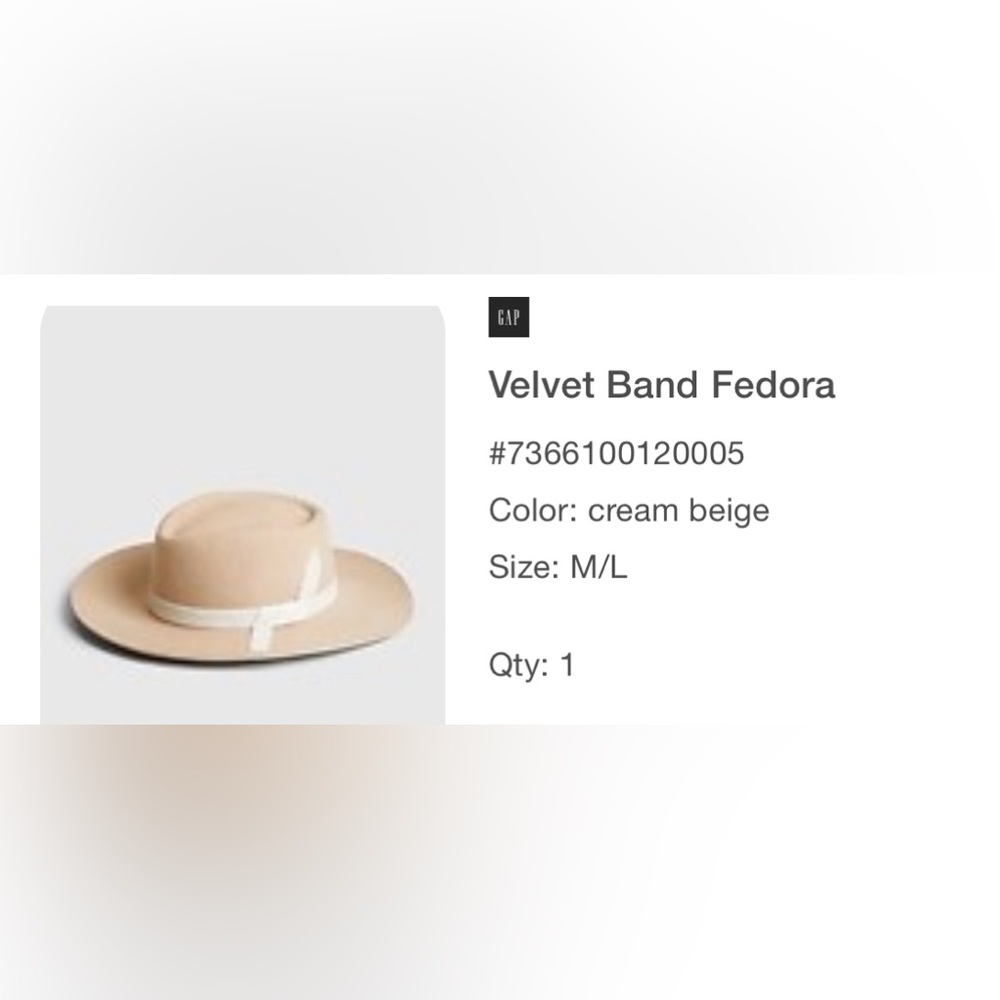 Cream beige velvet-banded fedora. Size M/L. Adjustable. Never worn.